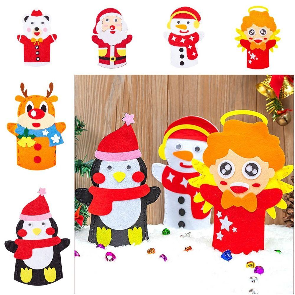 Cartoon Santa Christmas Hand Puppet Non-woven Felt Fabrics Sewing Kit DIY Craft Sewing Felts  Kids