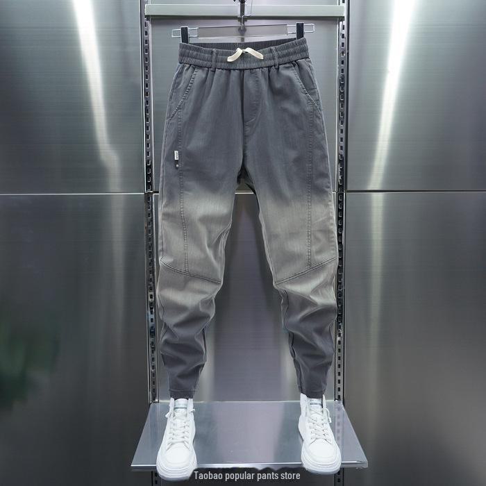 Мужские облегающие джинсы с градиентной строчкой и эластичными манжетами