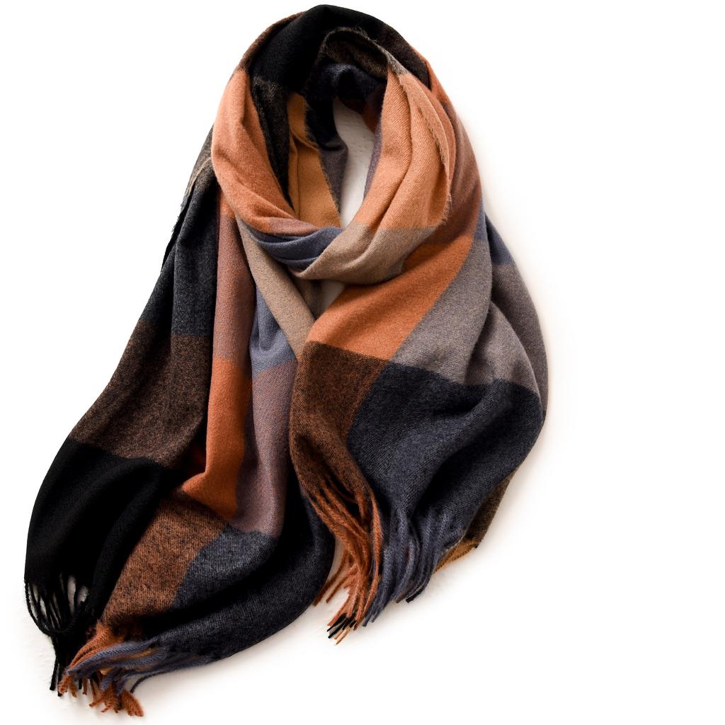 Striped Plaid Shawl Elegant Socialite Style Autumn and Winter Warm Scarf for Women High End Feeling 2025 Fashionable Women Scarf