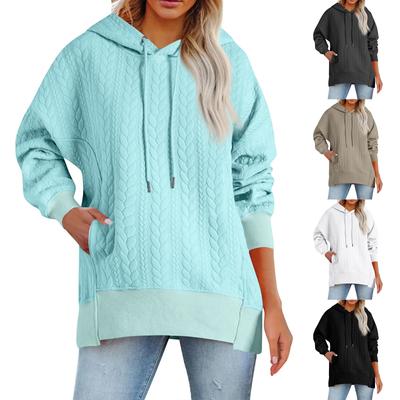 Женская модная однотонная повседневная толстовка с длинными рукавами и карманом