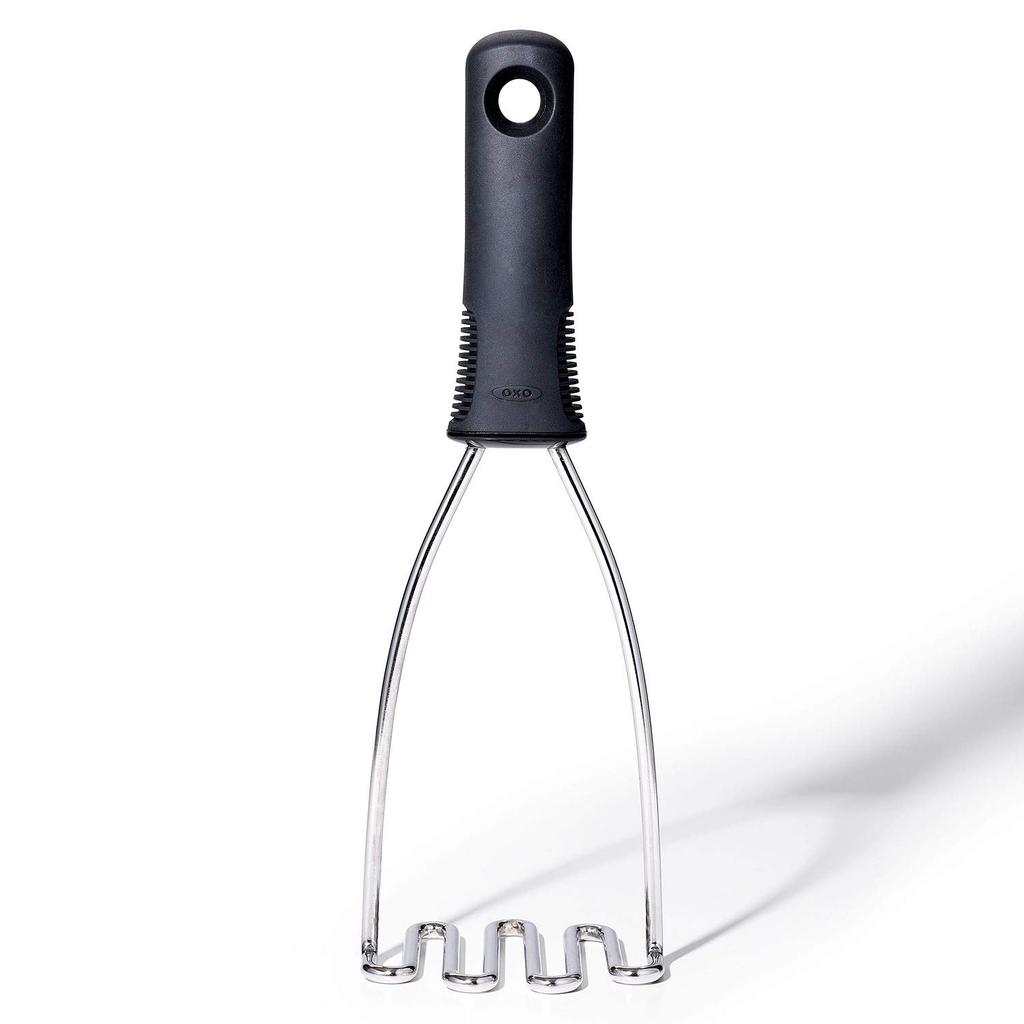 OXO Stainless Steel Potato Masher with Handle for Mashing Potato Baby Dishwasher Safe Easy-to-Grip Potatoes, Salad, Food,
