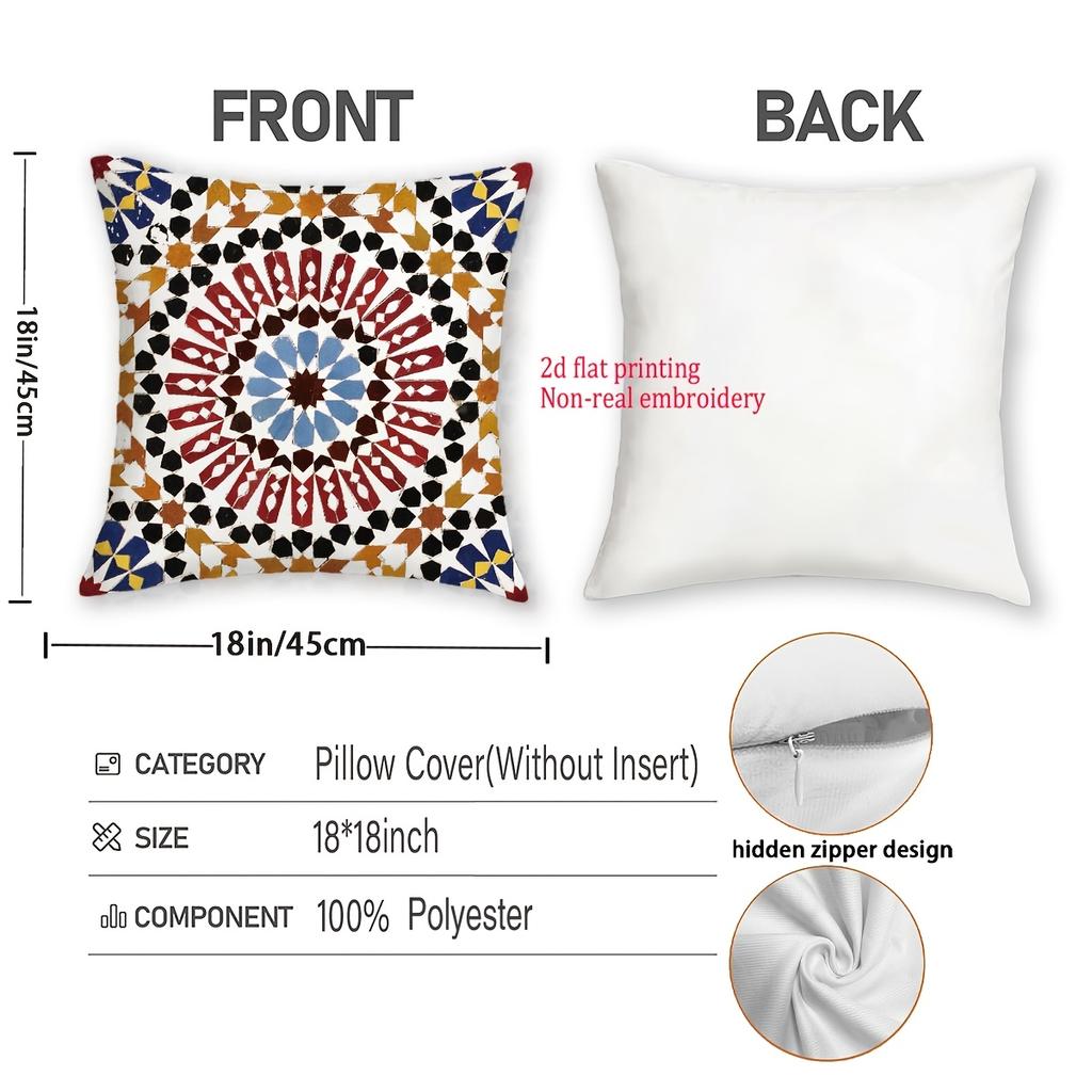 1/4Pcs Colorful Moroccan Pattern Pillowcases With 2D Flat Printing Sofa Cushion Cover Home Bedroom Room Decoration