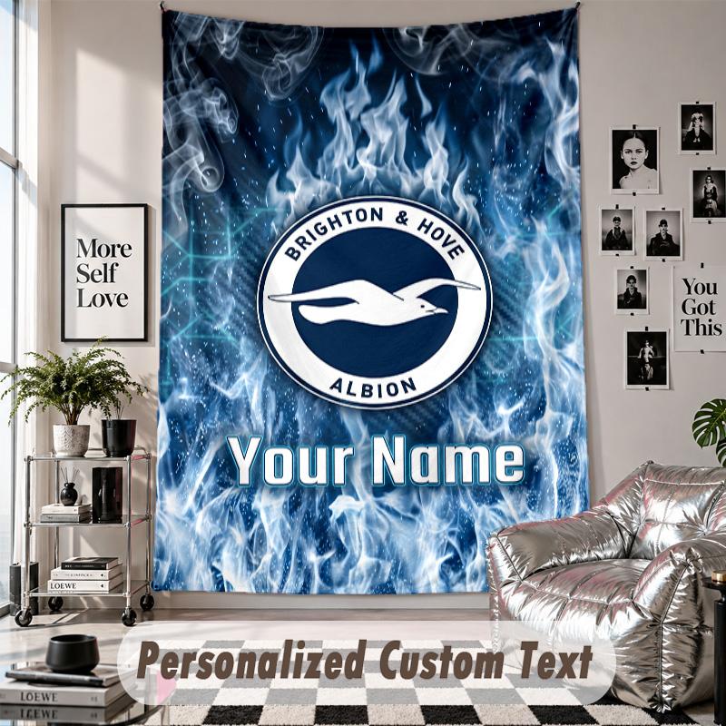 Custom Tapestry Wall Hanging, Brighton & Hove Albion Football Personalized Name Text Home Wall Decor