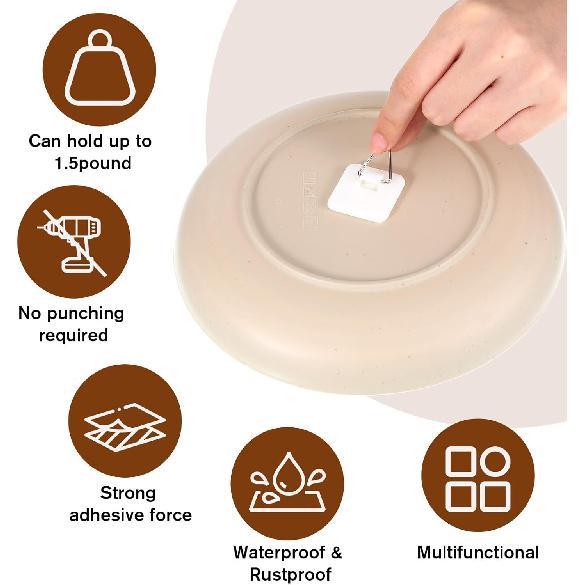 30 Pcs Invisible Adhesive Plate Hangers, Foamboard Picture Hanging Hooks Without Nails Plastic Sticky Photo Hooks for Home Wall Art Photo Frame