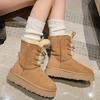 Женские зимние ботинки 2025 новые на толстой подошве с увеличением высоты, меховые, цельнолитые, утепленные хлопковые ботинки, водонепроницаемые и нескользящие, модные короткие ботинки с мехом