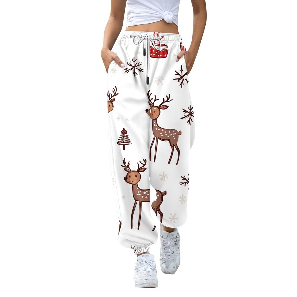 Женские повседневные модные рождественские принтованные повседневные брюки спортивные брюки длинные брюки брюки с эластичной резинкой на талии