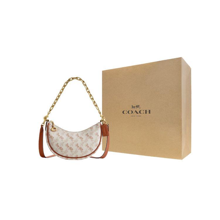 Coach Mira 23 Horse And Carriage Print Coated Canvas And Leather Crossbody Bag Medium Women bags Chalk Polished-Amber CM584-B4TXF