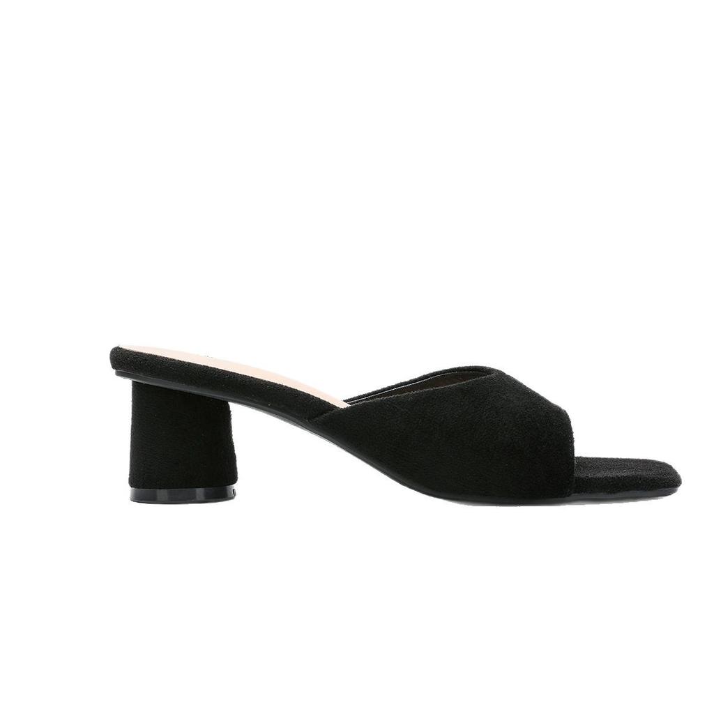 Женские уличные тапочки лето новые замшевые туфли на одной педали простые и удобные толстый каблук универсальные домашние сандалии