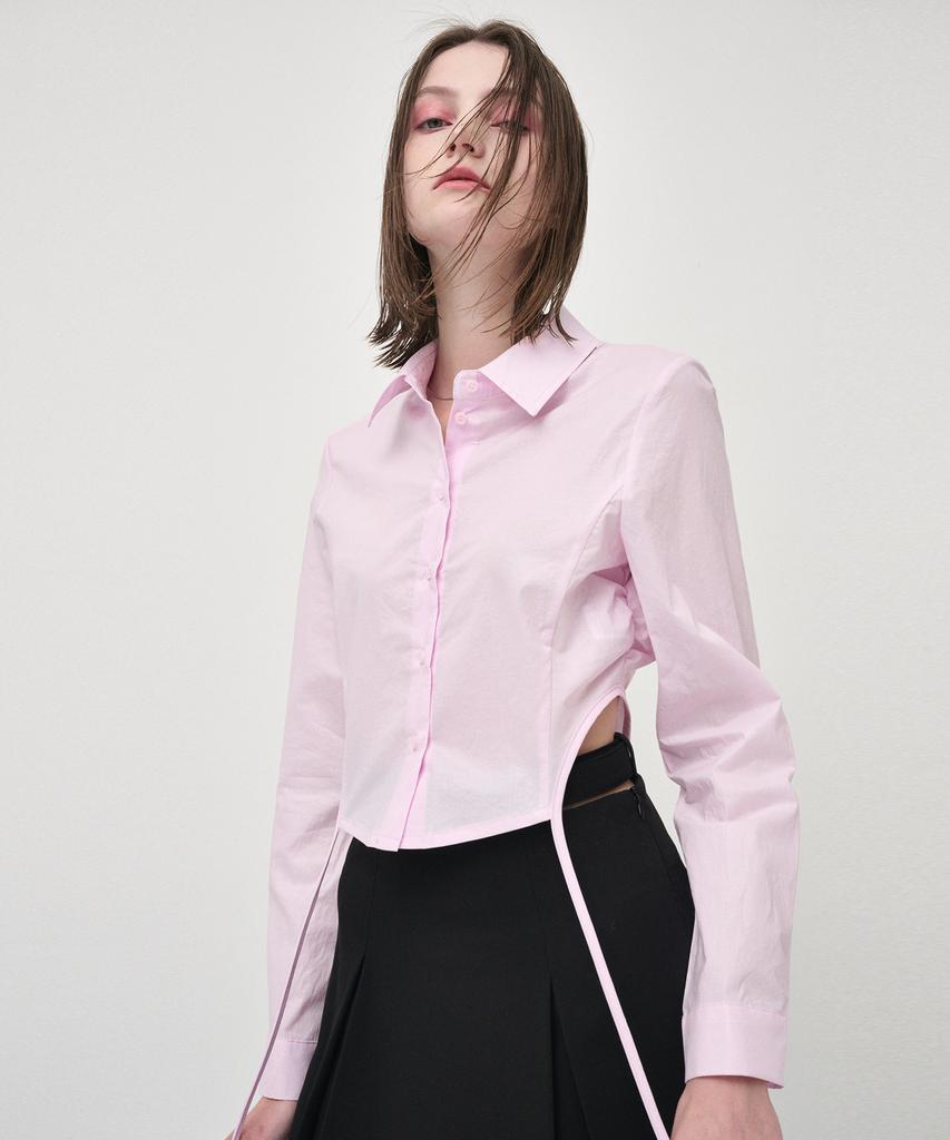 ETMON Side Shirring Slim Shirt, Pink