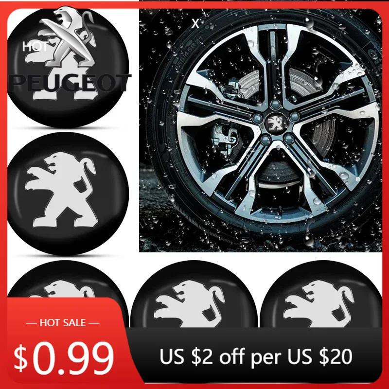 Car Sticker 4pcs Metal Car Wheel Hub Cap Sticker Decals For Peugeot 408 4008 308 3008 Rifter 5008 508 2008 208 301 RCZ 407 108 8