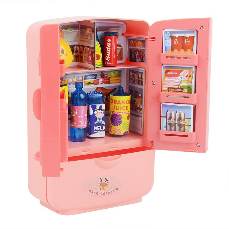 Children'S Simulation Kitchen Mini Appliances Refrigerator Toys Double Door Refrigerator Model Girl Play House Toys