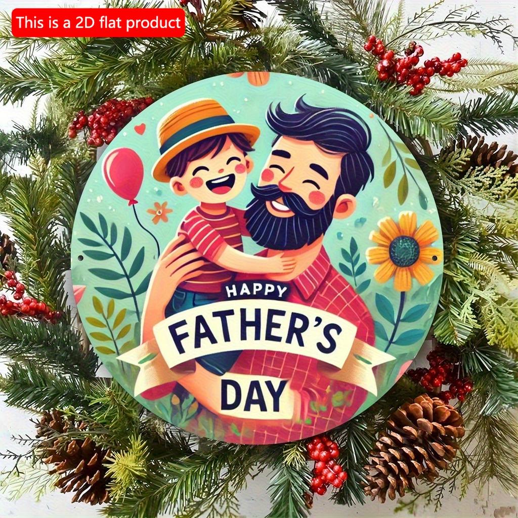 2d плоский 20*20см С Днем отца " Круглая деревянная табличка Идеально подходит для декора входной двери, крыльца, гостиной и спальни Идеальный подарок на День отца