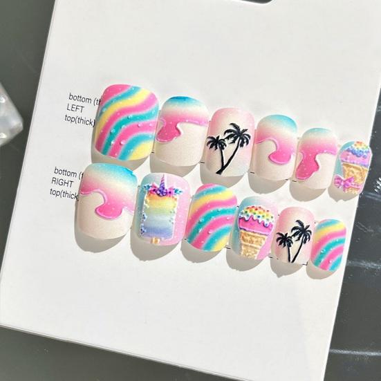 Ногти с клеем Красочное 3D-тиснение Квадратное короткое наращивание ногтей Полное покрытие