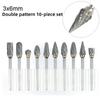 Tungsten Carbide Rotary Burr Set 10pcs Carving Burr Bits with 3mm Shank 6mm Bit for Wood & Stone Carving, Steel Metal Working