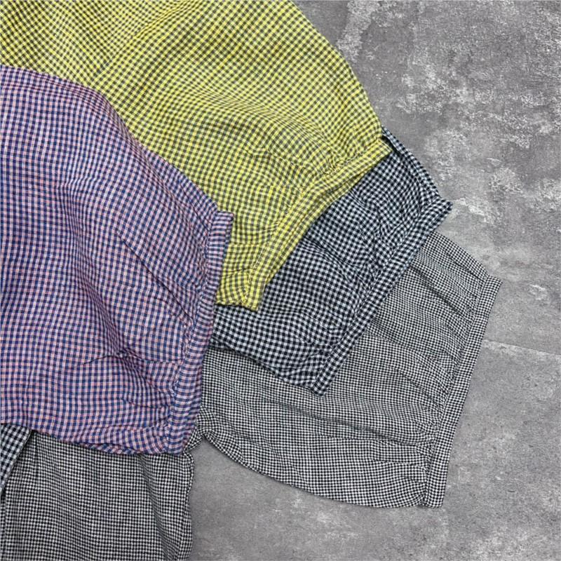 Johnature Японские плиссированные рубашки с круглым вырезом-аккордеоном, летние клетчатые универсальные топы с короткими рукавами, тонкие тонкие