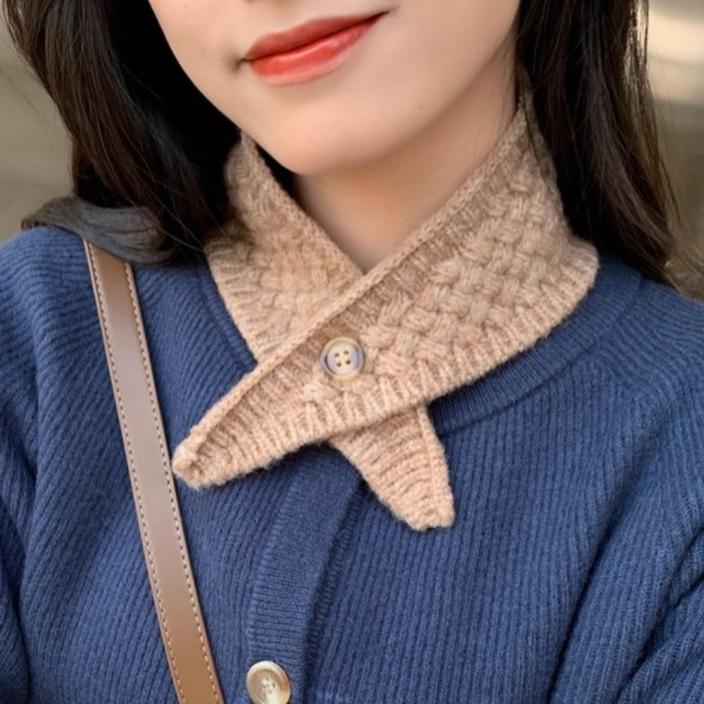 Solid Color Cross Neck Warmer Windproof Women Winter Neckerchief Wool Knitted Scarf Autumn