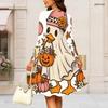 Women Plus Size Long Sleeve Round Neck Halloween Printed A Line Flared Hem Dress