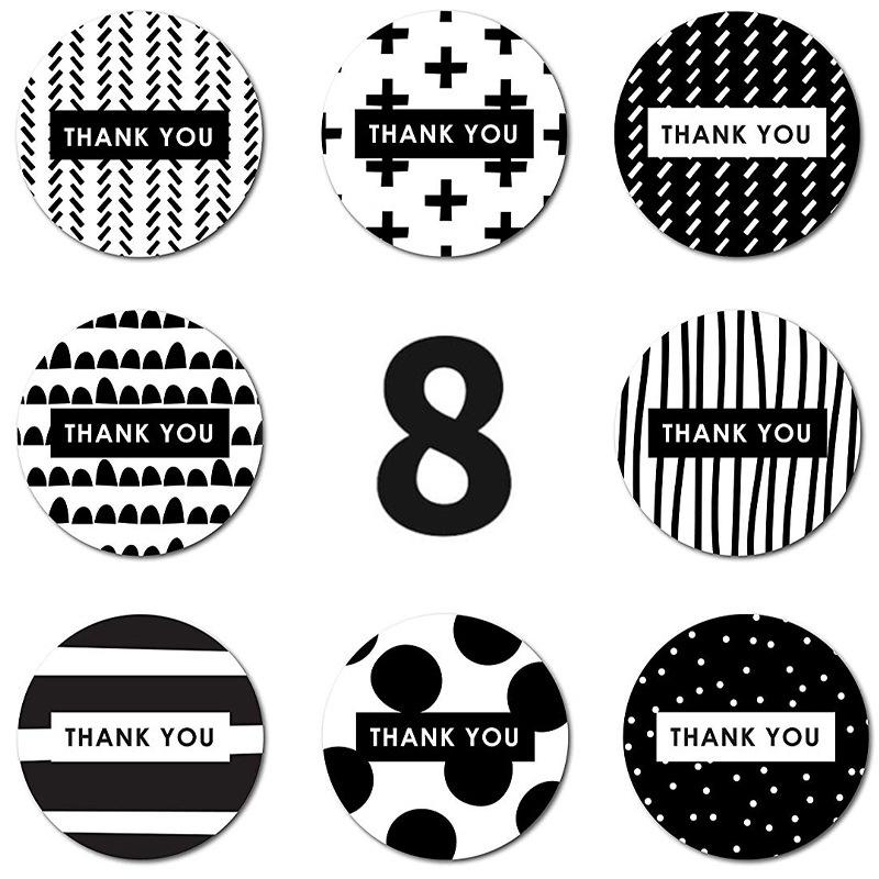 100-500pcs Black & White Thank You Stickers for Small Business Seal Labels DIY Handmade Labels 8 Designs Stationery Stickers