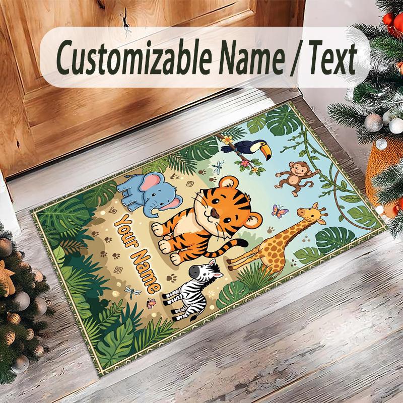 Animals Theme Crystal Velvet Floor Rug Personalized Custom Name Text Warm Carpet Home Decoration