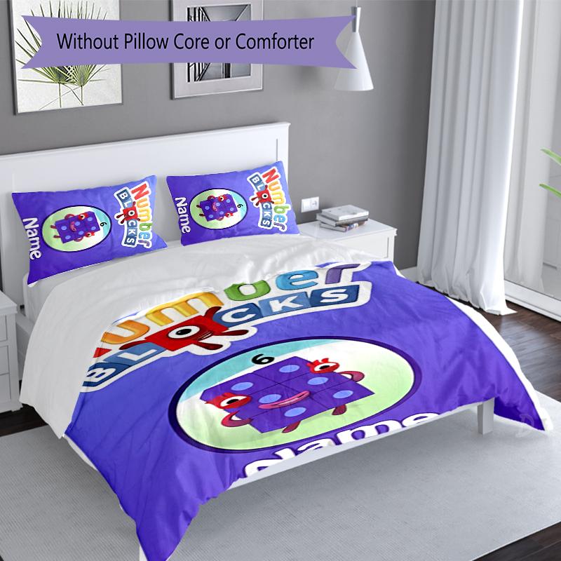 3pcs Custom Name Numberblocks Bedding Set,Includes 1 Duvet Cover and 2 Pillowcases,All-season Bedroom Decor