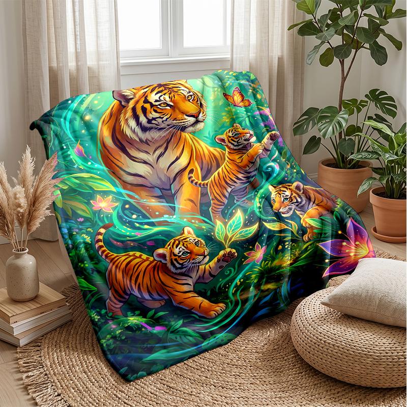 Tiger Family in Jungle 6 Theme blanket Lightweight Warm Flannel Blanket Decorative Throw Blanket for Home Decoration