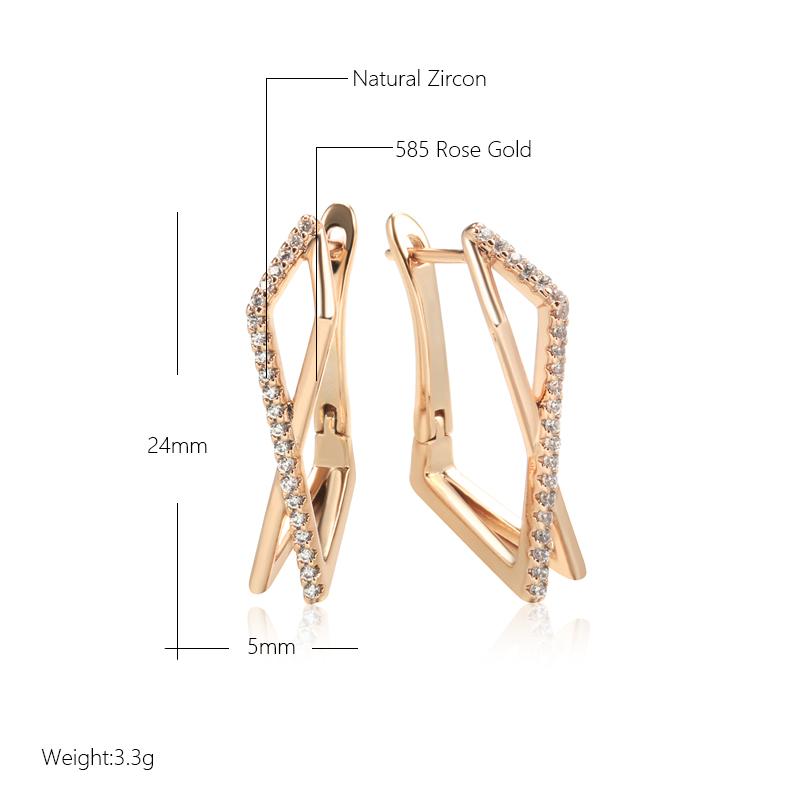 New Fashion Natural Zircon Hoop Earring For Woman  Rose Gold Color Simple Geometry Wedding High Quality Daily Jewelry
