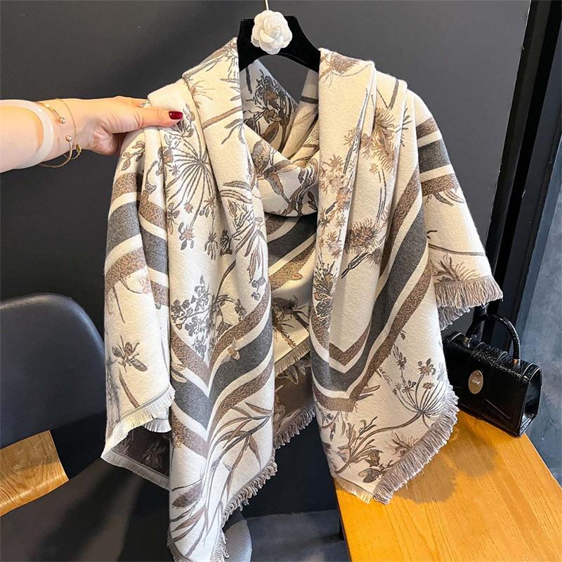 Luxury Brand Cashmere Women Floral Scarf Winter Warm Shawl and Wrap Bandana Pashmina Female Foulard Square Thick Blanket Poncho