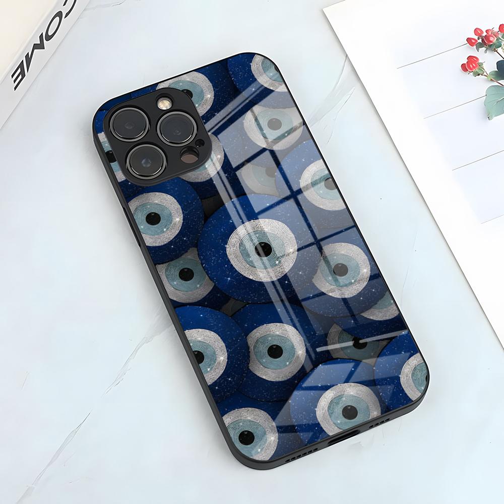 Счастливый Синий Сглаз Чехол для Телефона Для IPhone 17 Pro Max 15 Pro 16 14 Plus 12 13 Mini 11 Pro Ударопрочный Стеклянный Чехол