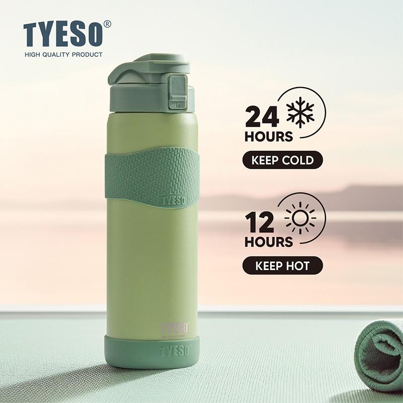 TYESO Vacuum Insulated Bottle 304 Stainless Steel Portable Sports Water Bottle with Straw for Travel Cycling& Outdoor Activities