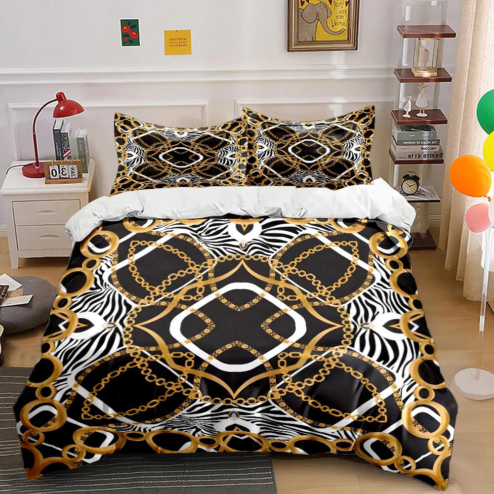 Постельное белье HD с принтом роскошной цепочки, пододеяльник 1 пододеяльник 2 наволочки, комплект постельного белья для взрослых и детей, роскошный для подарков