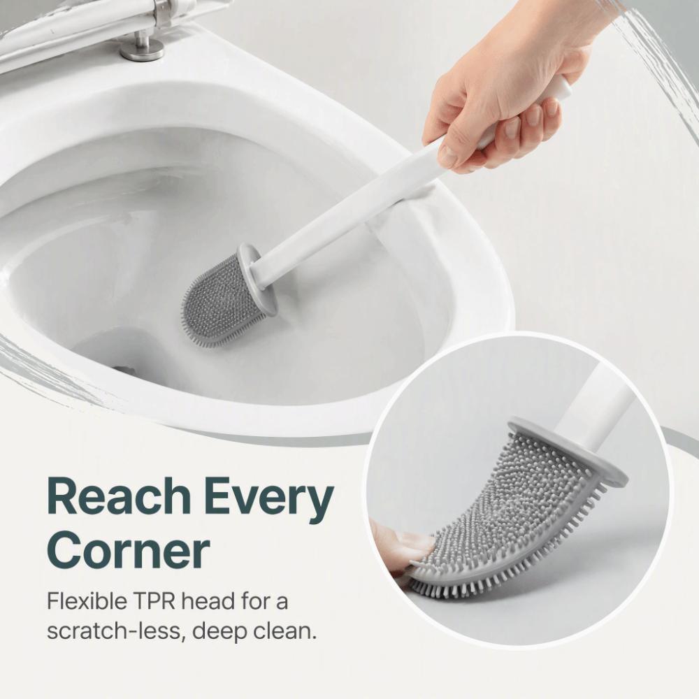 2pcs Drill-Free Mounting Toilet Bowl Brush Silicone Bristles Toilet Brush Holder Set Campers