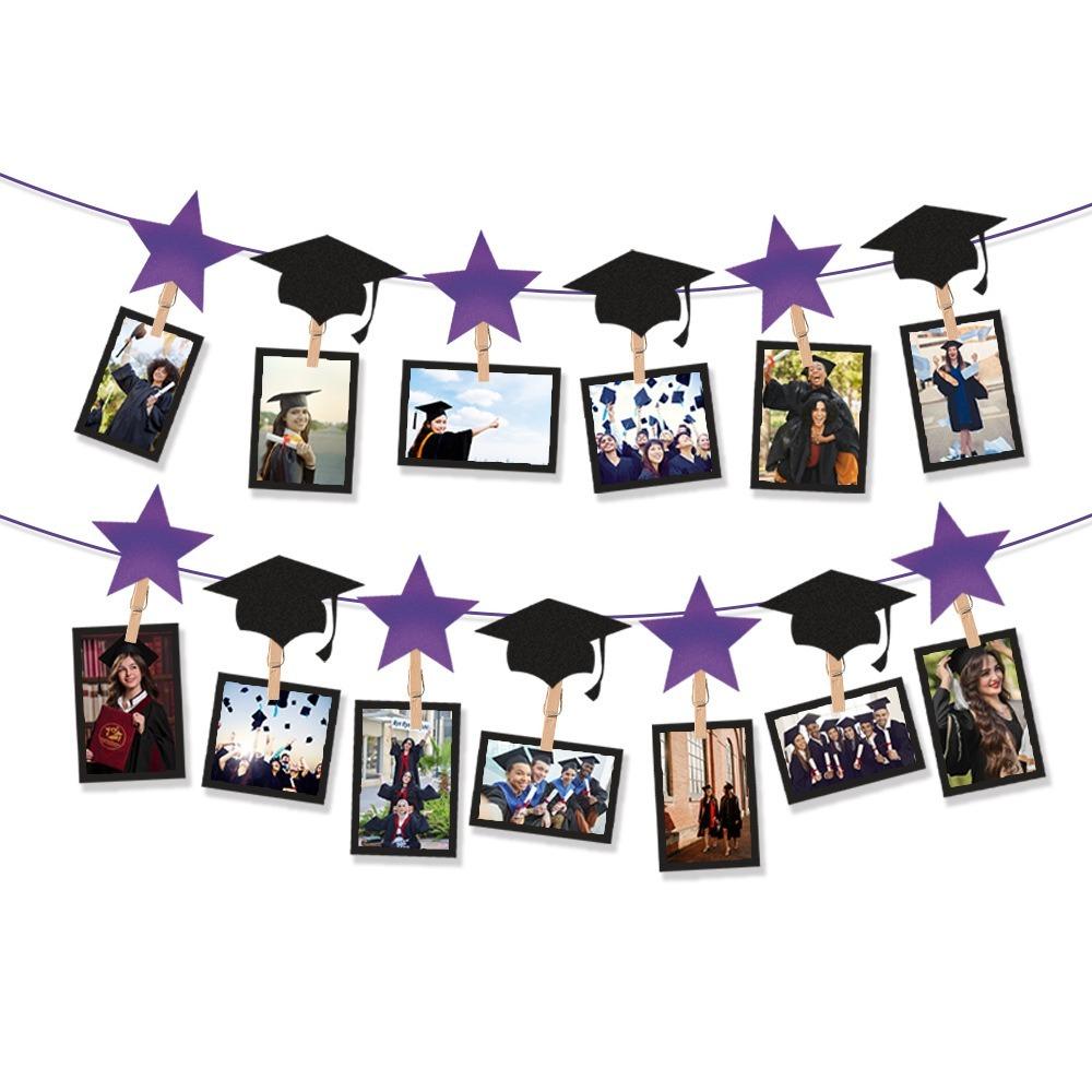 Black Gold Graduation Photo Banner Celebrate Picture Banner Graduation Hanging Decor  Classmates