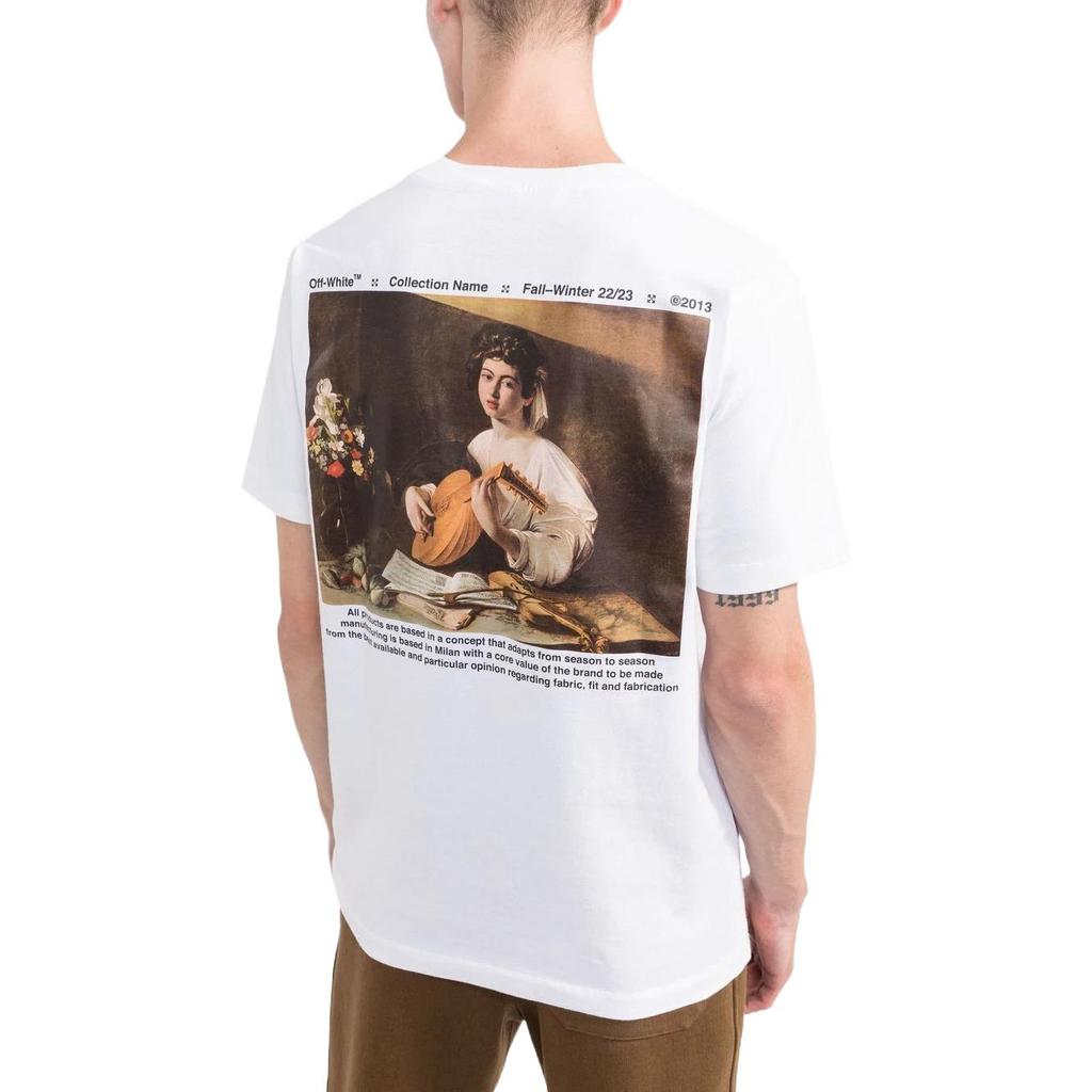 Off-White Тонкая футболка с короткими рукавами Caravaggio Lute, черные/белые мужские топы OMAA027C99JER0110110