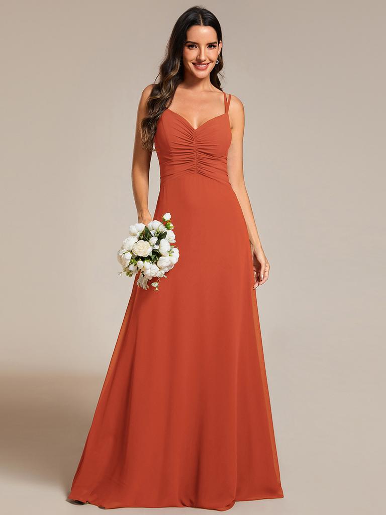 Ever-Pretty Women's Chic Adjustable Straps V-Neck Pleated Empire Waist Chiffon Bridesmaid Dress