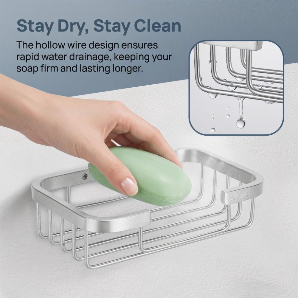 Silver Soap Rack Stainless Steel Soap Organizer Box Modern Soap Dish Bathroom Kitchen Washroom