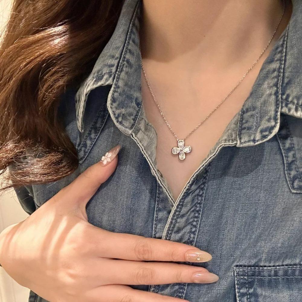 Роскошный Французский Ретро Клевер Ожерелье с Алмазными Цветочными Серьгами Женский Набор Украшений