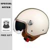 Classic White Green Stripes Open Face Motorcycle Helmets Leather Jet Moto Helmet with Daul Lens Electric Scooter Racing Helmet