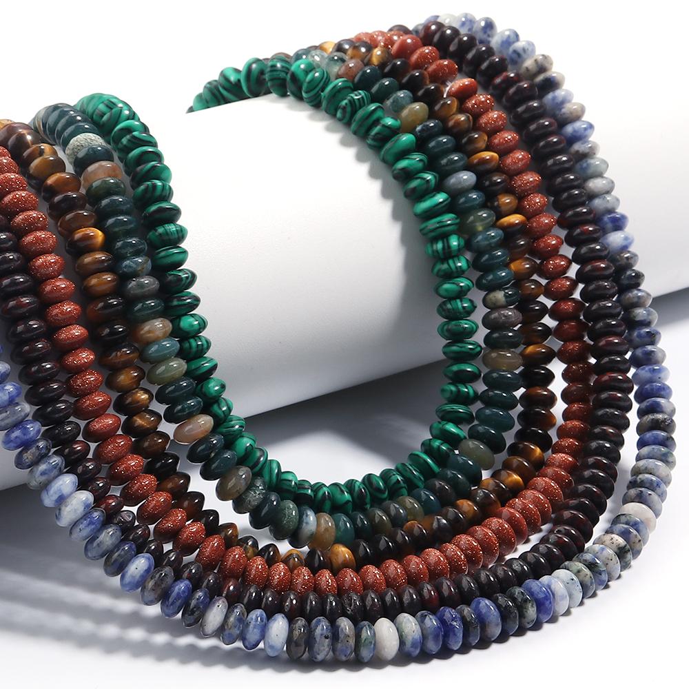 3x6mm Natural Stone Beads Agate Tiger Eye Malachite Rose Quartz Loose Flat Abacus Beads For Jewelry Making DIY Bracelet Necklace