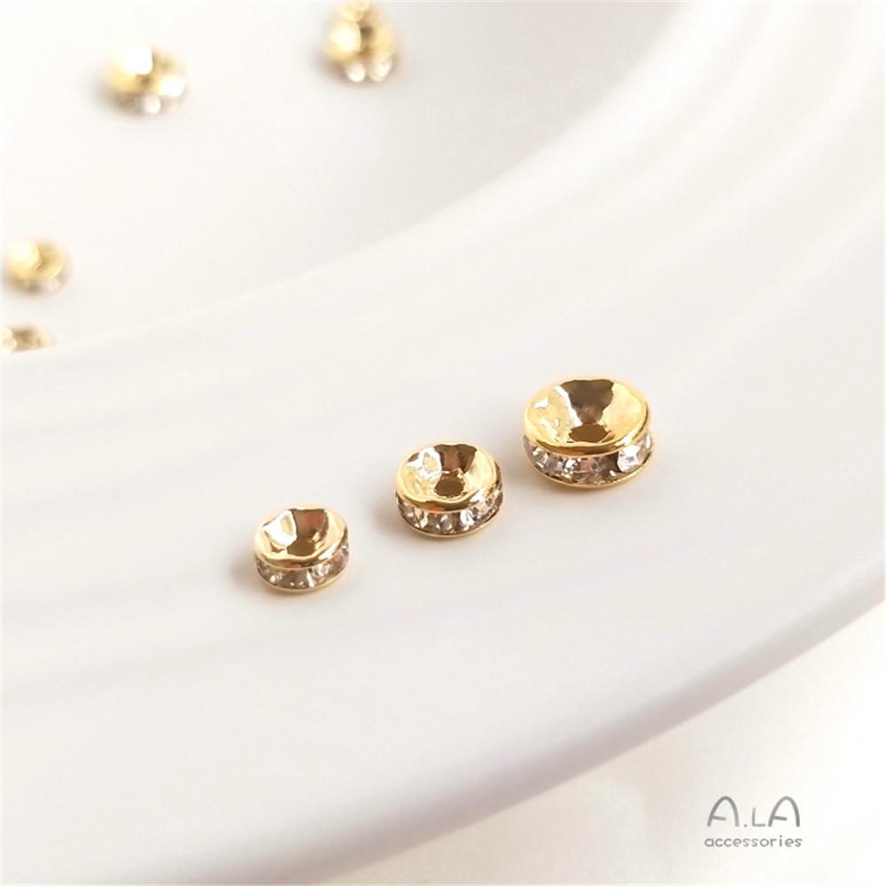 14k Light Gold 18K Real Gold Diamond Circle Spacer Beads Set Zirconia Spacer Handmade Bracelet Diy Jewelry