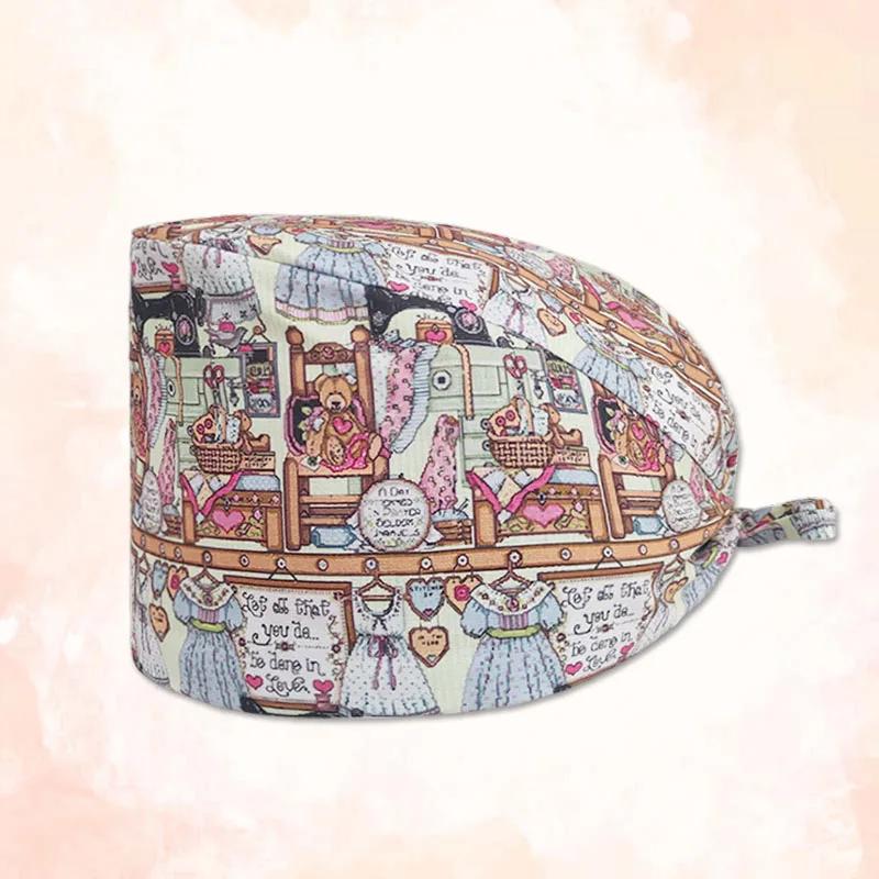 HZMNOI 100% Хлопок Хирургические Шапочки с Принтом Завязки Эластичная Секция Медсестра Шапочка Скраб для Мужчин Женщин Больница Медицинские Шапочки Новинка