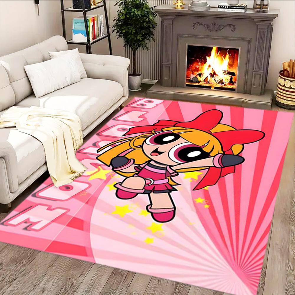 Powerpuff Girls Bubbles' Flight rug for living rooms, bedrooms, home décor, and as gifts.