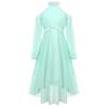 Girls Elegant Party Gown Halter Off Shoulder Long Sleeve High Waist Ruffled Irregular Hem Fake Diamond Design Dress