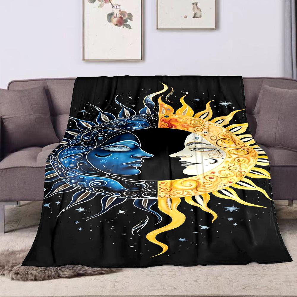 Sun and Moon Face Design Blanket Patterned flannel blanket perfect for the bedroom living room, sofa, or a little nap