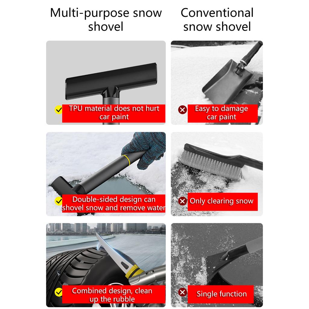 Snow Broom Ice Scraper with Soft No-Scratch TPU Head 10inch Long Handle Winter Windshield Ice Breaker