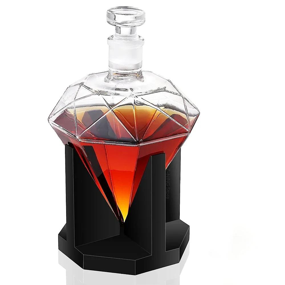 850 мл высококачественный графин из стекла Diamond винная бутылка с деревянным держателем герметичная пробка подходит для всех видов алкоголя подарок