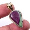 Ruby In Zoisite Lab-Created 925 Sterling Silver Gift Two Tone Pendant 1.50" F2q30