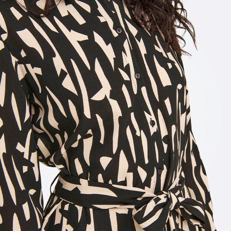 Длинное платье с длинным рукавом Divya, воротник-рубашка, стандартный крой, черное, песочная ракушка, женщина JDY