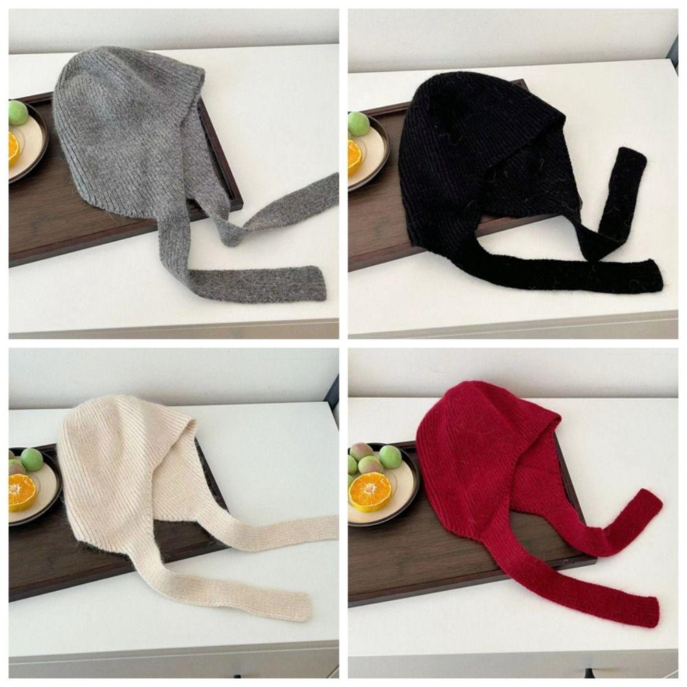 Minimalist Tie Strap Beanie Windproof Warm Skull Cap Korean Style Bonnet Fashion Girls