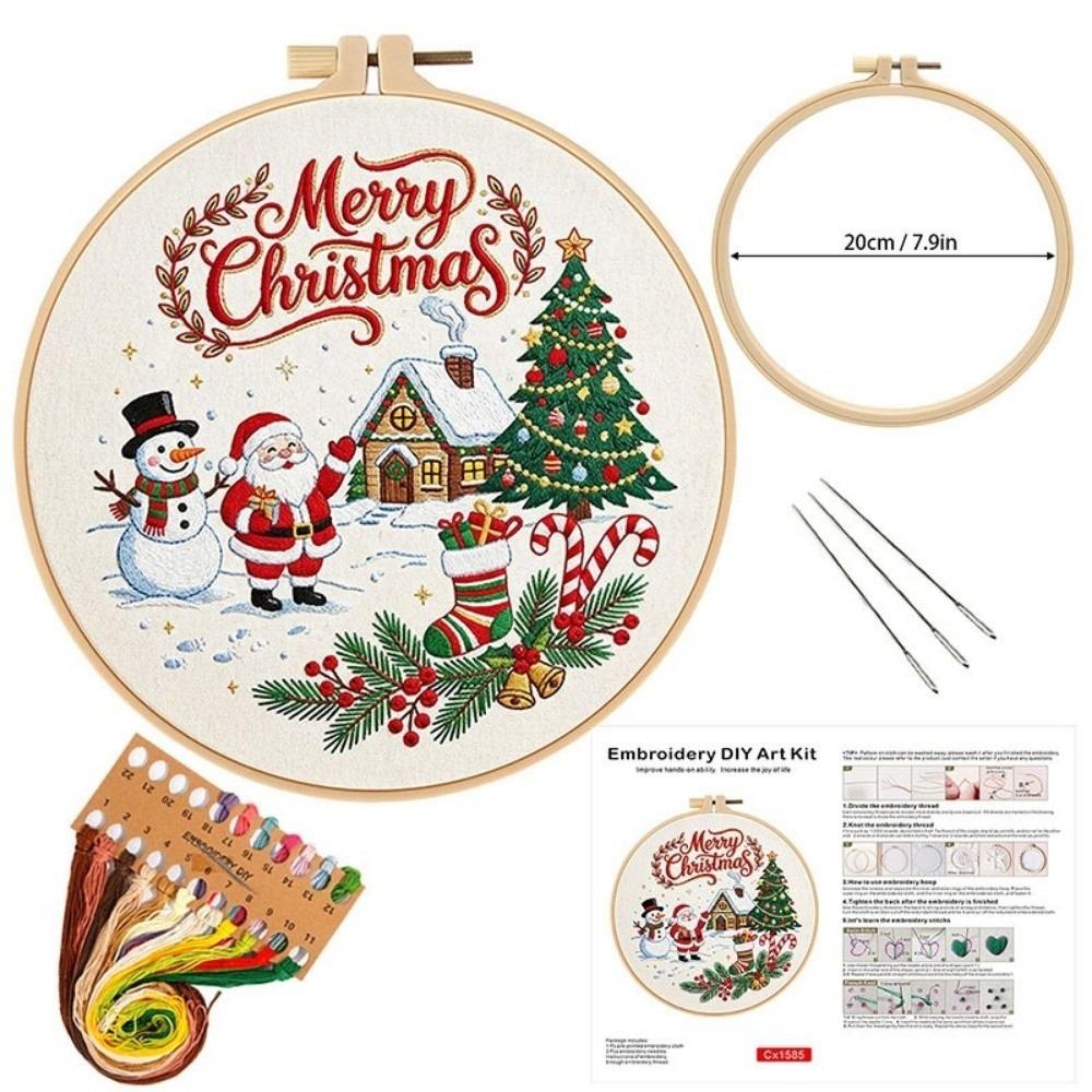Santa Claus Christmas Embroidery Kit Handmade DIY Embroidery Kit Cross Stitch Set Indoor