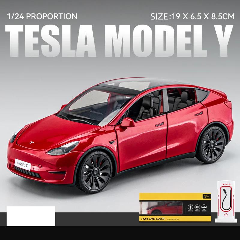 1:24 Tesla Model Y Model 3 Model S Металлический литой игрушечный автомобиль-модель Звук и свет Детская игрушка Коллекционные предметы Подарки на день рождения